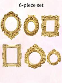 12pcs/10pcs/6pcs Set Vintage Mini Baroque Hollow Resin Photo Frame, DIY Dollhouse And Fairy Tale Scene Decoration, Mini Landscape Craft Ornament, Personalized Photo Display, Gift For Family And Friends, Jewelry Display And Nail Art DIY Accessory - Multiple Styles - View 12