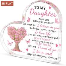 1pc 3.94*3.94 Inch 2D Flat Printed Heart Acrylic Plaque, Pink Floral Tree Butterfly Inspirational Desktop Sign, Bedroom Study Decor Birthday Graduation Gift For Daughter - View 8