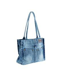 Rollcall New Chic Casual Washed Jeans Shoulder Tote Bag, Niche Design, Fashionable Street Handbag, Suitable For Shopping And Commuting, Perfect For Cow Girl - Blue - View 3