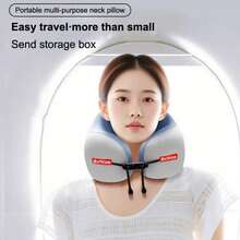 1pc Memory Foam Travel Neck Pillow - Ergonomic U-Shaped Airplane Pillow With Washable Cover & Storage Bag - GRAY - View 3