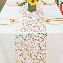 1 Roll Rose Gold Star Pattern Mesh Table Runner, Fashionable And Elegant, Unique Design For Protecting And Decorating Dining Tables, Theme Holiday Atmosphere, Enhancing Dining Environment, Table Setting, Concealing And Embellishing - View 1