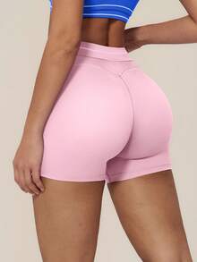 TimeOff Women's 1pc Contrast Color White Line High Waist Tummy Control Sports Shorts - Pink - View 3