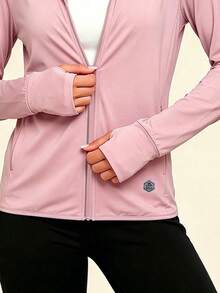 AHTELB Pakaian Pelindung Matahari Sutra Es Wanita, Jaket Pelindung Matahari Reflektif Malam Hari, Jaket Ringan Olahraga Wanita - Berwarna merah muda - View 4