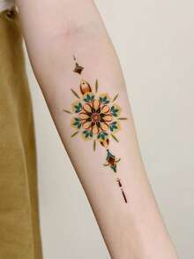 1pc Mandala Floral Totem Pattern Tattoo Sticker, Temporary Tattoo Sticker, Simulated Tattoo Design, Suitable For Travel, Music Festival, Games, Graduation Gifts, Lasts For 3-5 Days - Multicolor - View 5