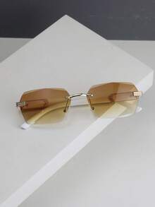 1pc Frameless Rectangular Men's Fashion Glasses Vintage Glasses Suitable For Outdoor Vacation Use - Brown - View 5