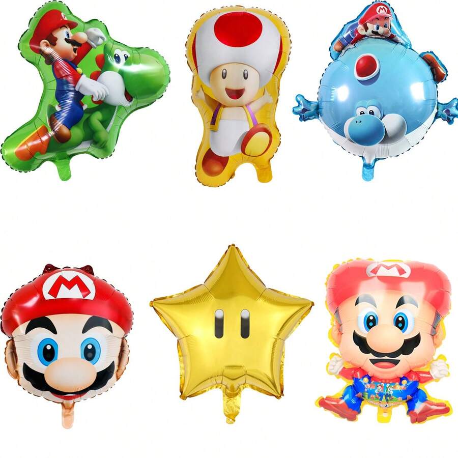 SUPER MARIO BROS. 1set/2pcs Super Plumber Bros Character Shaped Foil Balloon Set, Super Brother Mushroom And Star Helium Balloons, Themed Party Decoration Balloons For Celebrations And Gaming Events - View 1