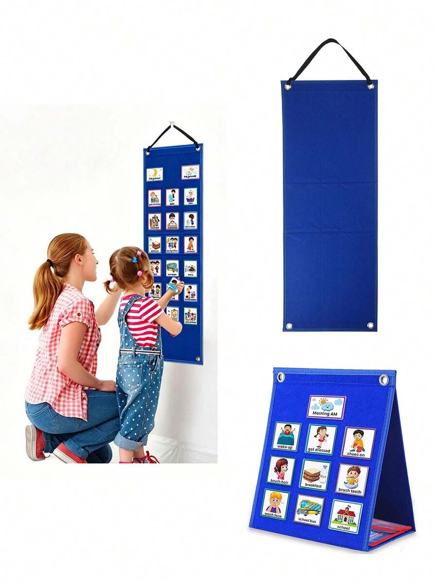 Wall-Mounted Time Management Felt Board, Visual Schedule Planner, Daily Planner, Hook And Loop Strips, Dual-Use Felt Board (Wall-Mounted Or Freestanding), Classroom Supplies, -Perfect For Back To School And Christmas Gifts - Multicolor - View 1