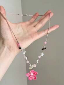 1 pieza Collar de cuerda trenzada multicolor con patrón floral, único y hermoso, adecuado para el estilo de vacaciones en la isla, se puede usar como gargantilla - Rosa - Ver 1