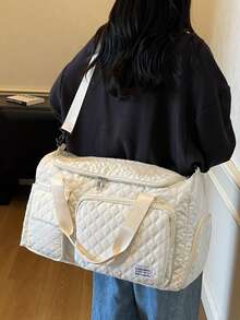 1件新款大容量旅行袋，短途旅行行李袋，健身袋，運動風休閒女包，孕婦袋，出院袋，度假袋，防水休閒袋，可登機且附鞋袋隔層 - 白色 - 查看 9