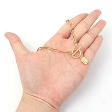 1pc Simple Block Initial Pendant Classic Stainless Steel Toggle Clasps Paper Clip Chain Necklaces For Women - Yellow Gold - View 3