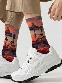 1/5/10 Pairs Multicolor Contrast Pattern Mid-Calf Socks, Fun Crazy Novelty Breathable Socks, Men's Gift, Fashion Preppy Style, Soft And Breathable, Daily Versatile, Sports, Casual Wear, Spring Summer Autumn Winter - Multicolor - View 6