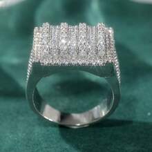 Luxurious Square Ring, Inlaid With Synthetic Rubies, A Fashionable Jewelry Piece Suitable For Both Men And Women, Perfect For Wearing At Wedding Banquets. - Silver - View 4