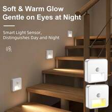 1個智慧感應 4 LED 底座燈/天花板燈/壁燈，無線自動開關，適用於戶外庭院、走廊、樓梯、客廳、臥室，不含電池，居家車庫的理想選擇 - 白色 - 查看 3