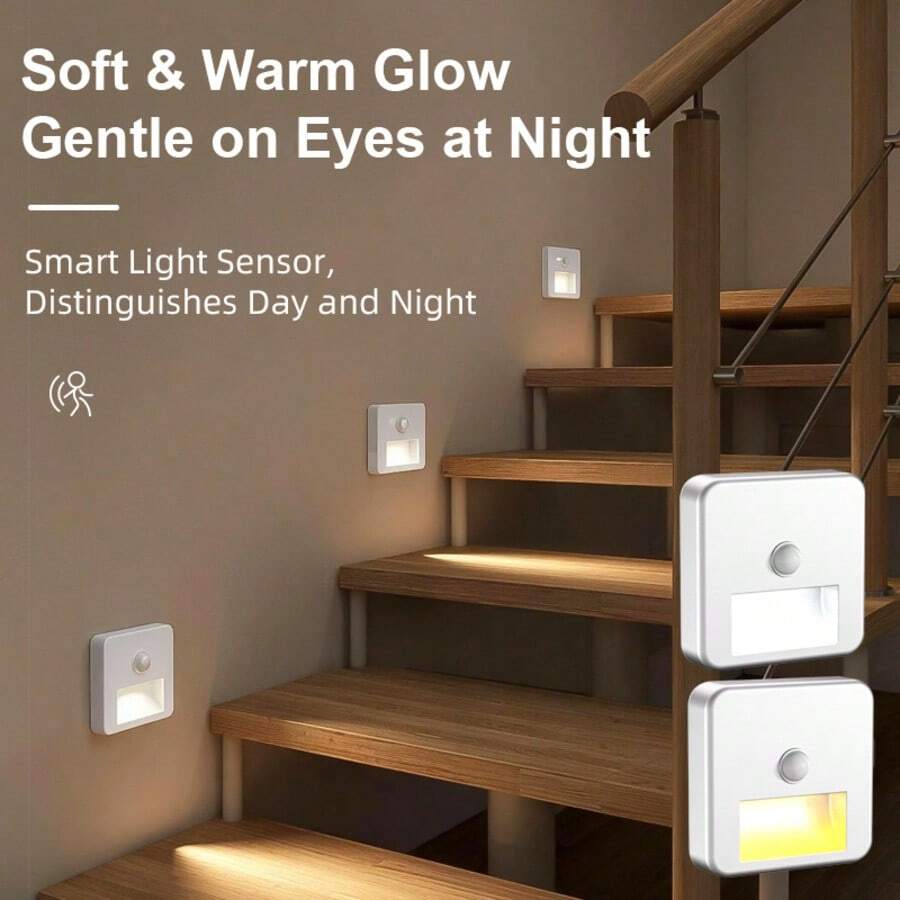 1pc Smart Sensor 4 LED Base Light/Ceiling Light/Wall Light, Wireless Automatic Switch, Suitable For Outdoor Yard, Hallway, Stairs, Living Room, Bedroom, Battery Not Included, Ideal Choice For Home Garage - White - View 1