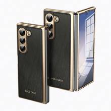 VIETAO Electroplated Gold Silk Texture Panel Design Protective Case For Samsung Z Fold 7 6 5 4 Foldable Phone, PC Matte Back Panel - Black - View 1