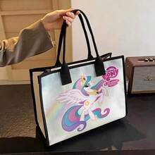 Miniso 小馬公主托特包，粉色飾邊大容量休閒手提肩背包 - 白色 - 查看 3