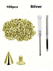 100pcs Punk Rivet Screw Punching Tool, 7 X 10mm, Rust-Resistant Decorative Rivets, Clothing Screw Rivets, DIY Rivets, Screw Rivets, Metal Gothic Spikes, Decorative Rivets, Pointed Rivets, Suitable For Bags, Clothing, Shoes - Cone - View 9