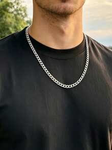 Fashionable Men's Stainless Steel Waterproof Non-Fading Chain Necklace, Simple Gold Silver Color, Gift For Him - Multicolor - View 7
