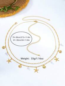 2pcs Bohemian Vacation Style Ocean Series Shell & Starfish Beaded Waist Chain For Women - Yellow Gold - View 5