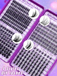 400 piezas Pestañas postizas de visón sintético 3D con rizo en C, de alta calidad y bajo precio, pestañas postizas DIY nuevas, suaves y esponjosas, adecuadas para maquillaje, extensiones de pestañas, pestañas cortas, pestañas DIY, pestañas de color claro, extensiones de pestañas DIY en casa - Multicolor - Ver 5