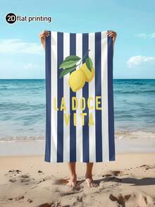 1 pieza, Toalla de playa con estampado de patrón de limón minimalista de líneas, Toalla de playa a rayas coloridas, Toalla de playa de gran tamaño, Toalla de playa a rayas suave y absorbente, Perfecta para viajes, vacaciones, diversas toallas deportivas, toallas de baño, uso en piscina y camping, Toalla tejida moderna esencial para viajes, Material altamente absorbente - azul real - Ver 3