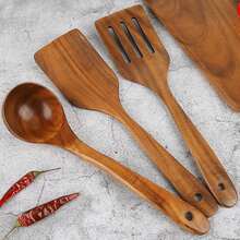 AIUHI 3pcs Wooden Kitchen Utensils Set Cooking Wood Spoon Comfort-Grip Wooden Spatulas - Brown - View 1