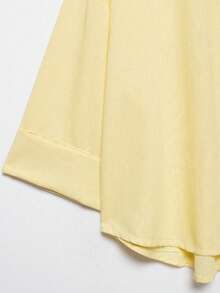 大尺碼女款淺黃色前開鈕扣襯衫，極簡寬鬆領長袖，優雅商務上衣，適合日常通勤，春秋夏季穿著 - 黃色 - 查看 7
