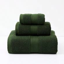 1件浴巾/手巾/洗臉巾 3件組（洗臉巾 13.38 X 13.38 英吋 + 手巾 15.7 X 27.5 英吋 + 浴巾 29.5 X 57 英吋）加長梳理緞面滾邊 加厚吸水 柔軟親膚 成人用 家用 洗臉 洗澡 手巾 洗臉巾 不掉毛，適合旅行、酒店、健身房、SPA、游泳、臉部與身體擦拭，家庭裝，返校季 - 墨綠色 - 查看 12