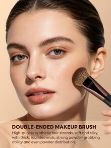 MAANGE 1/3pcs Professional Dual-Ended Makeup Brushes, Foundation Brush, Concealer Brush, Nose Contour Brush, Powder Brush, Contour Brush And Other Makeup Tools, Soft Fiber Material, Portable Travel Makeup Tools, Travel Essentials, Gift Choice For Women/Girls - Brown - View 8