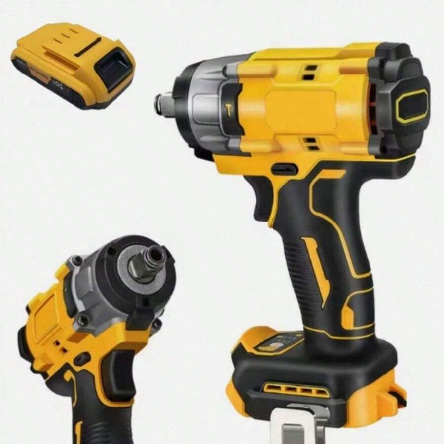 21V Cordless Impact Wrench And Battery Combo, Brushless Electric Impact Gun With 4.0Ah Battery And Fast Charger, 1/2 Inch Socket Adapter, Best Gift For Men Or Friends - Yellow - View 1