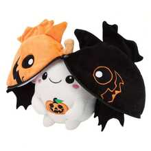 8 Inch Reversible Halloween Pumpkin Ghost Plush Toy, Flip 2-In-1 Double-Sided Bat Stuffed Doll With Zipper, Creepy Cute Split Face Ghost Plushie, Spooky Room Sofa Decor Festival Holiday Gift For Kids & Adults - Multicolor - View 6
