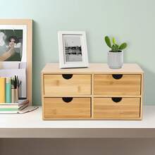 WUPYI Schreibtisch-Organizer mit 4 Schubladen, Schreibtisch-Organizer mit Curved Groove Griffe für Wohnzimmern, Schlafzimmern, Studienräumen, Büros - Holz - Übersicht 1
