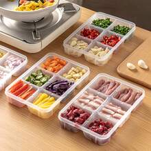Two New Thickened Refrigerator Storage Boxes With Six Compartments, PP Material, Kitchen Organizing Style, Refrigerator Organizer, For Organizing Ingredients, Green Onions, Meat, And Various Seasonings - Multicolor - View 9