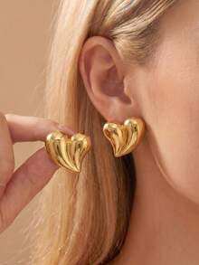 Juego de pendientes góticos gruesos y brillantes dorados para mujer, acero inoxidable sin deslustre, forma de flor, corazón y geométrica, joyería de botón para uso diario y festivales (1-12 pares) - Dorado - Ver 12