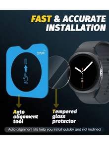 4片裝鋼化玻璃螢幕保護貼組,適用於 Galaxy Watch7-40mm / Watch7-44mm / Watch7 Ultra-47mm / Watch8 Classic-46mm / Watch8-40mm / Watch8-44mm 系列,自動對位安裝套件,9H 鋼化玻璃,高解析透明,防刮,無氣泡 - 適用於 Galaxy watch8 classic-46MM - 查看 4
