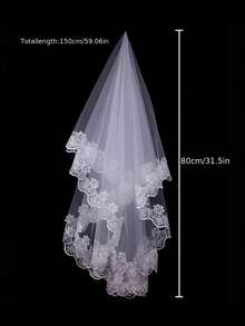 1pc Simple Elegant White Bridal Wedding Veil With Lace Trim For Romantic Atmosphere On Wedding Valentine's Day - White - View 5