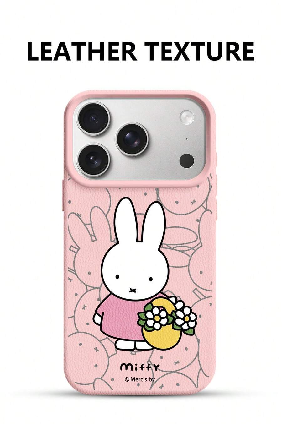 Miffy Rabbit Phone Case, simple and fashionable leather texture creative phone case, TPU soft shell protective cover for iPhone 17Promax 17pro 16, Promax 16 Plus, 15 Plus, 15 Promax, 14, 16, Promax 16 Plus, 15 Plus, 15 Promax, 14, 14 Plus, 14 Pro max - 粉色 - 查看 1
