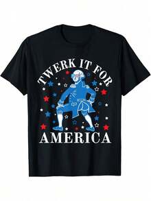 Camiseta "Twerk It For America" con Humor Patriótico Divertido para Adultos del 4 de Julio - Negro - Ver 1