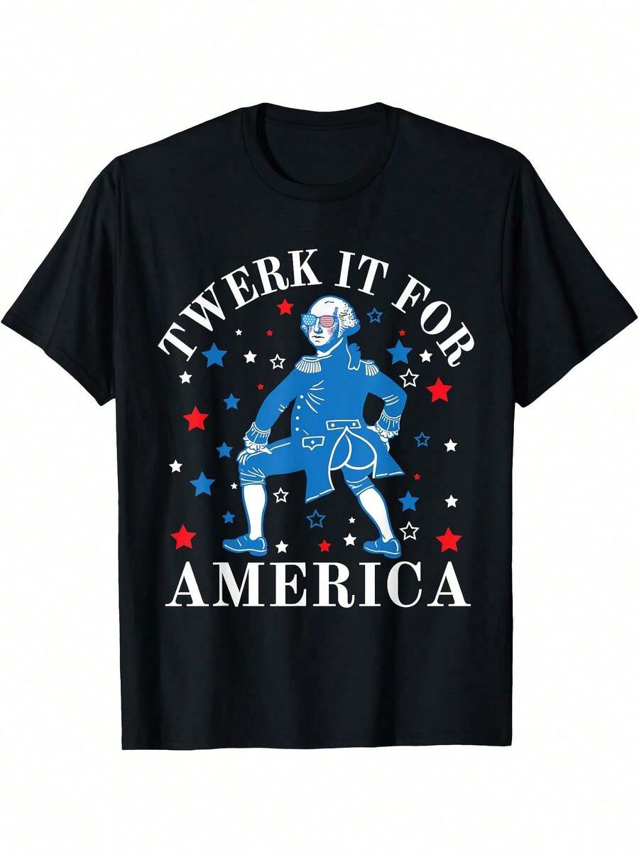 Camiseta "Twerk It For America" con Humor Patriótico Divertido para Adultos del 4 de Julio - Negro - Ver 1