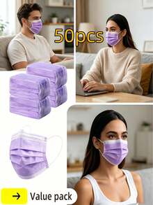 Masker Wajah Sekali Pakai Berkualitas Tinggi, 3 Lapisan Perlindungan, Klip Hidung yang Dapat Diatur - Bernapas, Lembut, Ramah Kulit, Cocok untuk Penggunaan di Rumah, Sekolah, Kantor, dan Luar Ruangan, Bahan Polipropilen, Desain Sekali Pakai - MultiWarna - View 9
