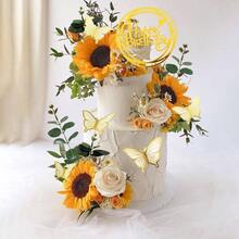 - Decoracin para tartas de girasol, 28 piezas, acrlico multicolor, seda, shower, decoraciones de boda, mariposa, eucalipto, rosa, decoracin de feliz cumpleaos - Girasol - Ver 5