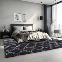 Sour Lemon Large Size Fluffy Rugs, Non-Slip Soft Shaggy Floor Carpet Mats & Rugs For Room Decor, Washable Nonslip Modern Area Rug, Modernstyle Antislip Decorative Carpets For Home Livingroom Bedroom Nursery, Big Rug, Large Rug, Home Decor - Gray Lantern Pattern - View 9