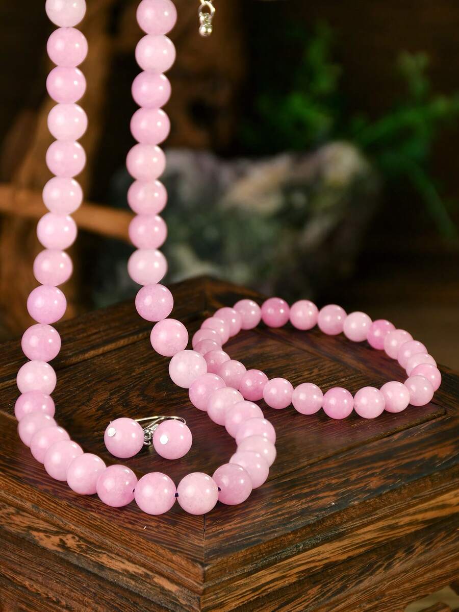 Lavender Quartz Jewelry Set, Exquisite 10mm Natural Stone Beaded Necklace, Bracelet, And Earrings Set, Elegant Accessories Gift For Women - Mauve Purple - View 1