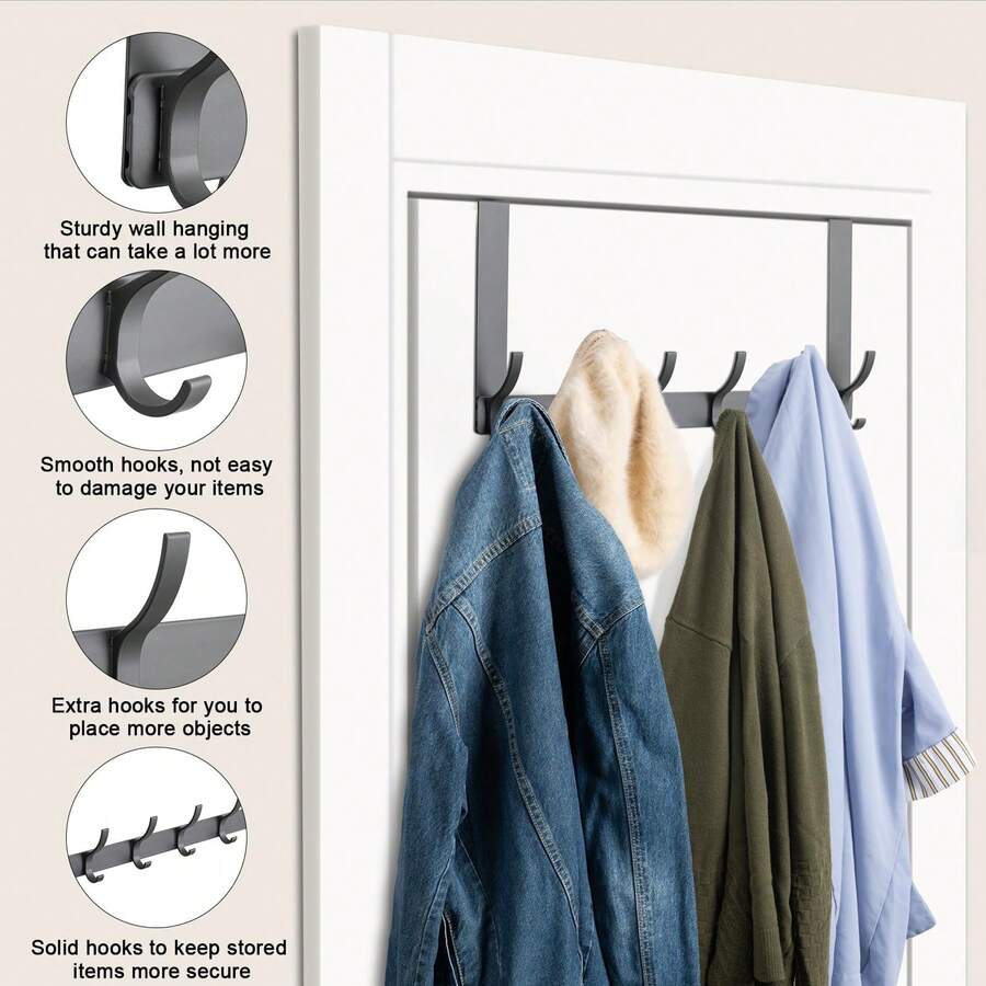 Over-The-Door Hook Rack, Sturdy Door Hanger, Towel Rack, Bathroom Towel Hook, 12 Large Hooks, Suitable For Bathroom, Bedroom And Kitchen - Multicolor - View 1