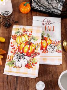 2 قطعة مناشف مطبخ Hello Fall، 40*48 سم قماش أطباق بنمط اليقطين، مناشف يد من الميكروفايبر الناعم الماص بنقشة Buffalo Plaid، ديكور عطلة الخريف، ديكور المطبخ، ديكور الطاولة، ديكور المنزل، ديكور الحمام، هدية تدشين المنزل، ديكور - يقطينة الخريف - مشاهدة 10