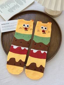 1/5 Pairs Creative 3D Eyeball Mid-Calf Socks, Cute Fries & Burger Socks, Unisex, Suitable For Couples, Families, Best Friends, Casual Versatile Fashion Socks - Multicolor - View 12