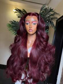 13X4 Front Lace Real Human Hair Wig For Women 99J Burgundy Colored Body Wave Remy Hair With Bangs Long Hair Pre Plcuked Natural Hairline Date Party Vacation 180 Density - S99JA/BUGA - View 3
