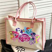 Miniso My Little Pony Mane Six & Spike Canvas Tote Bag With Pink Trim, Beige Base - Black - View 2