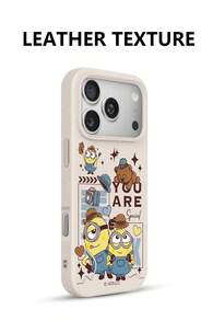 Minion phone case, simple and fashionable leather texture creative phone case, TPU soft shell protective cover for iPhone 17Promax 17pro 16, Promax 16 Plus, 15 Plus, 15 Promax, 14, 14 Plus, Promax 16 Plus, 15 Plus, 15 Promax, 14, 14 Plus, 14 Promax Promax - 白色 - 查看 2