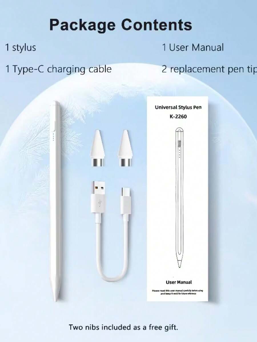 Lápiz óptico compatible con /Android/ Tableta, Lápiz Apple de carga rápida, Lápiz táctil capacitivo de alta precisión, Compatible con tableta IOS Kindle, Incluye puntas de repuesto y cable de carga